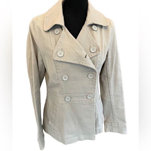 H & M tan double breasted button front cotton blend jacket size 8. - Picture 1 of 5